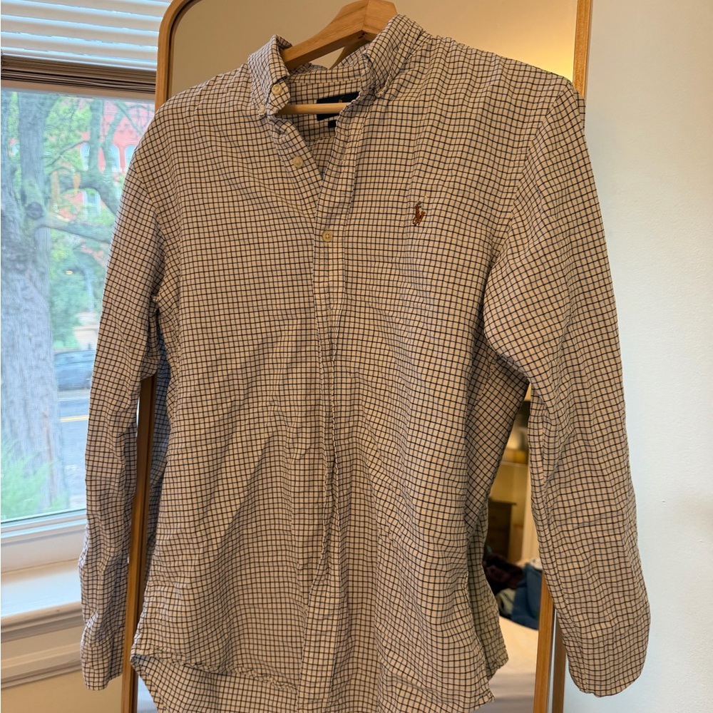 Men's Plaid Button-Down Shirt - White & Navy